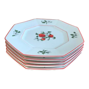 Fitz & Floyd Octagonal 8” Strawberry Salad / Dessert Plates - Set of 5
