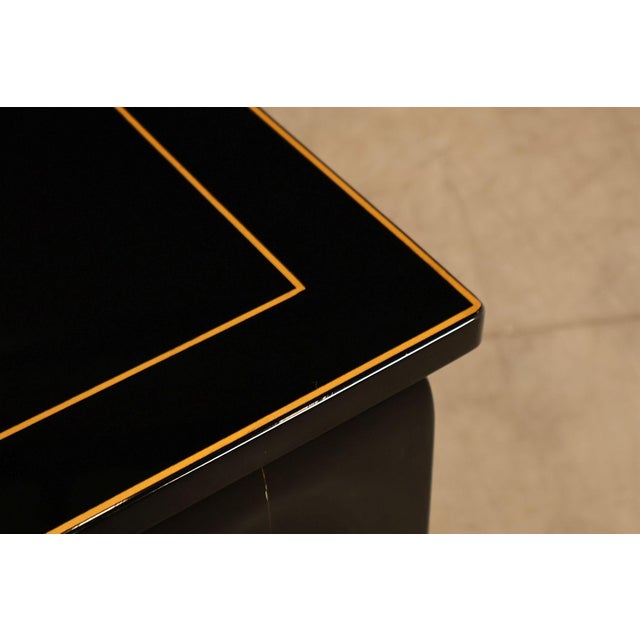 Black Custom Black Lacquered 12 Foot Extendable Dining Table With Gold Line Inlay For Sale - Image 8 of 18