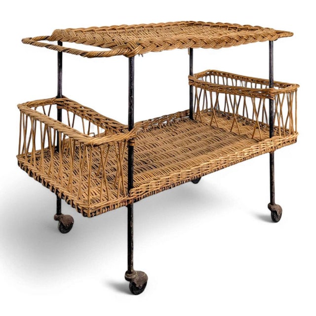 Rattan Rolling Trolley, 1960s For Sale - Image 6 of 6
