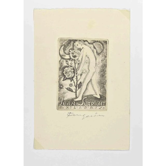 Michel Fingesten, Ex Libris Jean Searight, Etching, 1930s For Sale