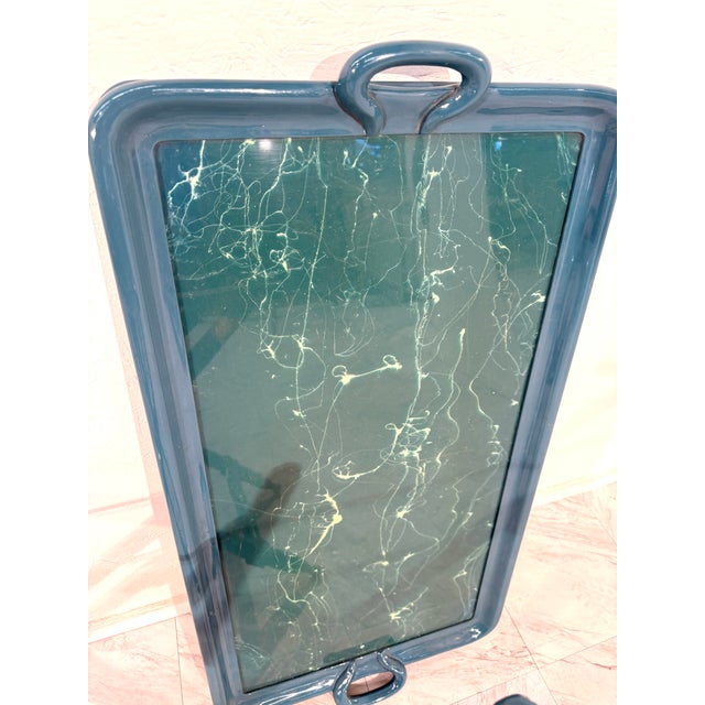 1970s Vintage Italian Folding Tray Table With Green Marble Top For Sale - Image 11 of 11
