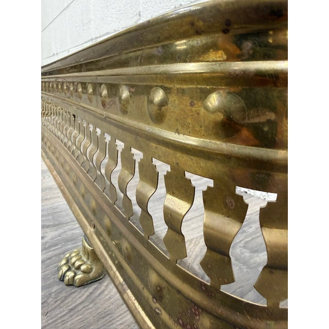 Metal Antique English Brass Fireplace Fender For Sale - Image 7 of 11