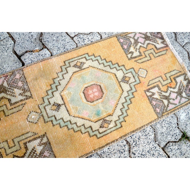 Tribal Vintage Mid Century Turkish Yellow Rug For Sale - Image 3 of 6