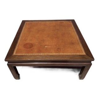 Vintage Baker Furniture Mahogany & Leather Chinoiserie Coffee Table, Circa 1960s For Sale