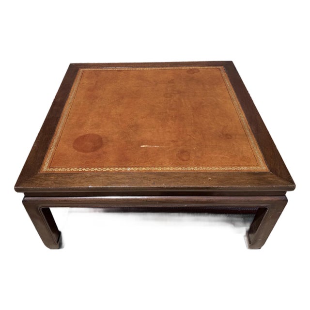 Vintage Baker Furniture Mahogany & Leather Chinoiserie Coffee Table, Circa 1960s For Sale