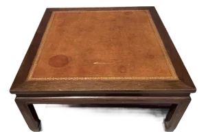 Vintage Baker Furniture Mahogany & Leather Chinoiserie Coffee Table, Circa 1960s