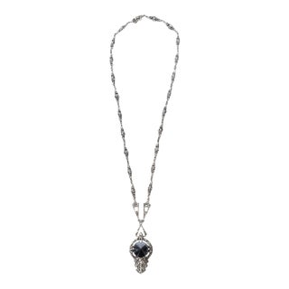 1930's Art Deco Sterling Silver, Hematite and Marcasite Necklace For Sale