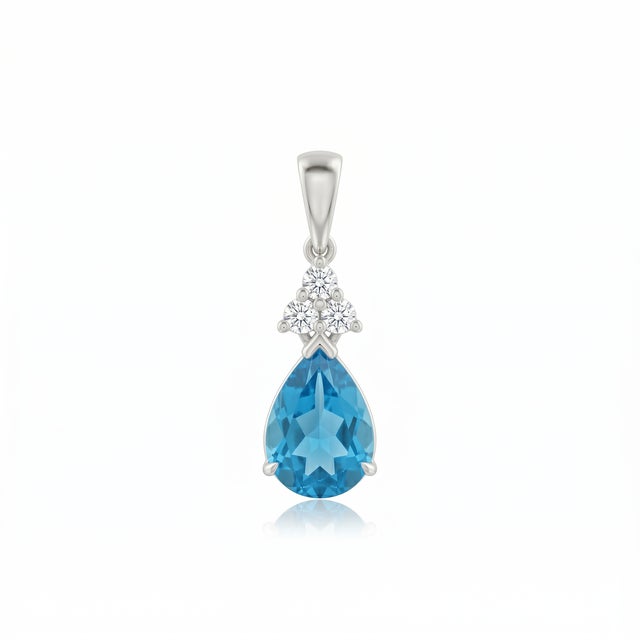 Swiss Blue Topaz Pendant, Stacking Gemstone Pendant for Woman For Sale - Image 4 of 7