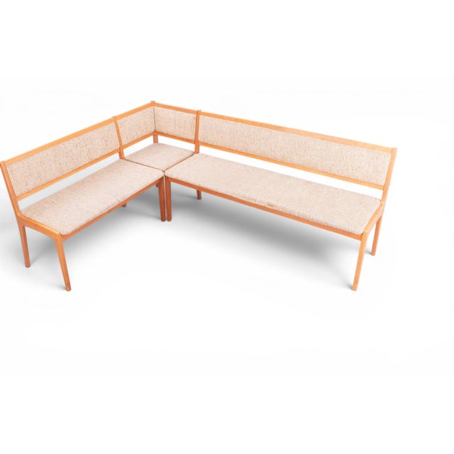 Late 20th Century Danish Two Piece Corner Dining Bench in Teak + Wool For Sale - Image 5 of 5