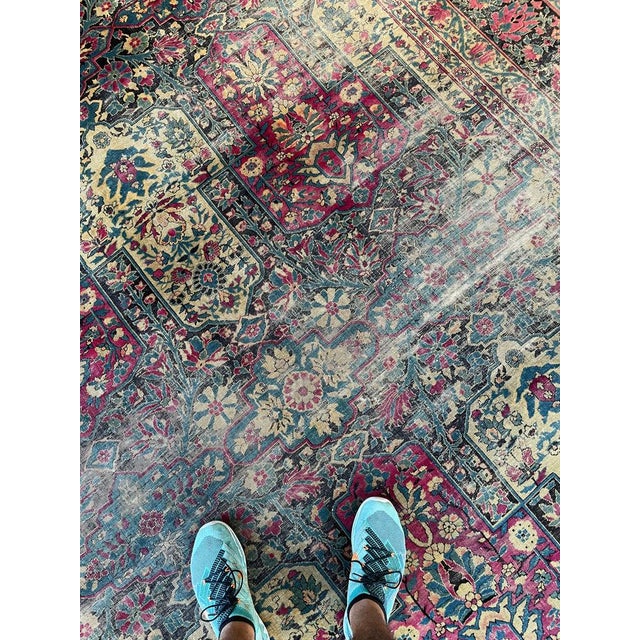 Antique Garden Inspired Design PALACE SIZE Charcoal, Magenta, Denim Blue Rug 11.4 x 17.7 For Sale - Image 13 of 13