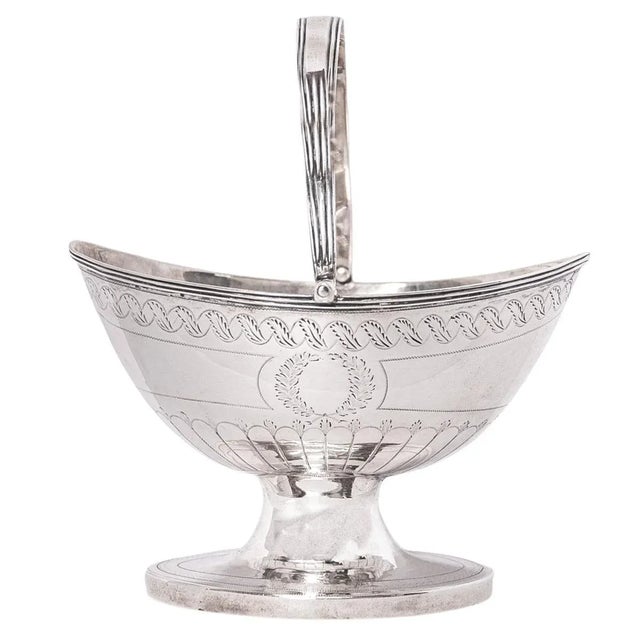 Antique English Sterling Silver Georgian Engraved Sugar Basket Bowl London 1790 For Sale - Image 9 of 11