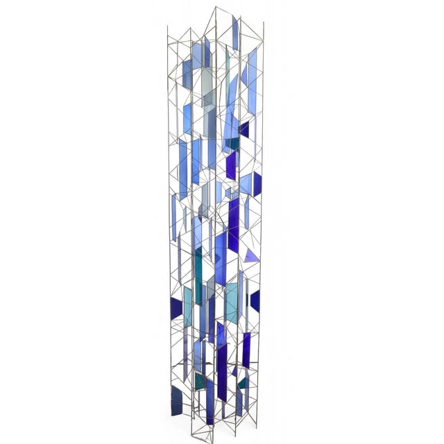 Mid 20th Century Sculptural Stained Glass Tri-Partite Screen, Room Divider, Blue, J. Ferguson Usa- Set of 3 For Sale - Image 4 of 9
