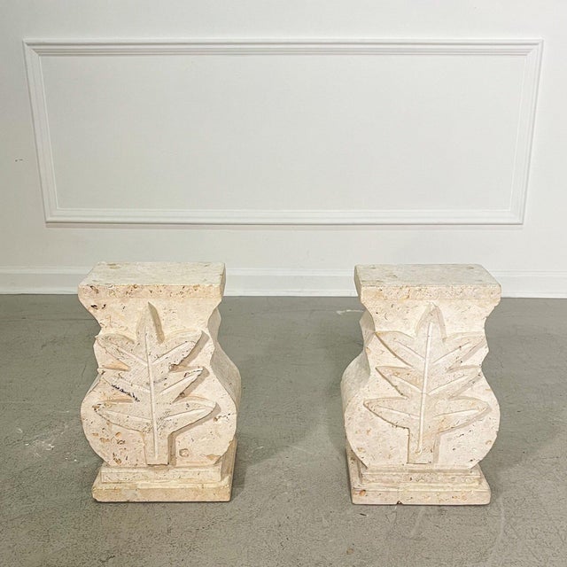Travertine Palm Leaf Pedestal Bases - A Pair For Sale - Image 4 of 8