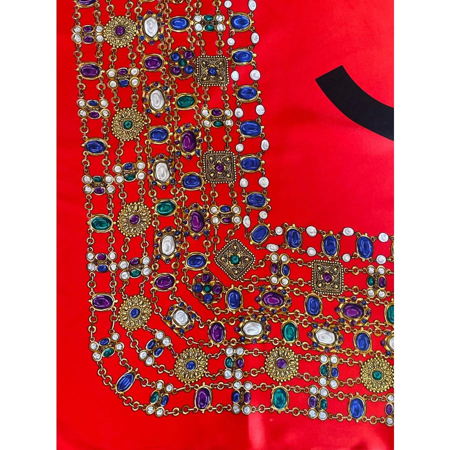 Chanel Silk Scarf Red Gripoix | Chairish