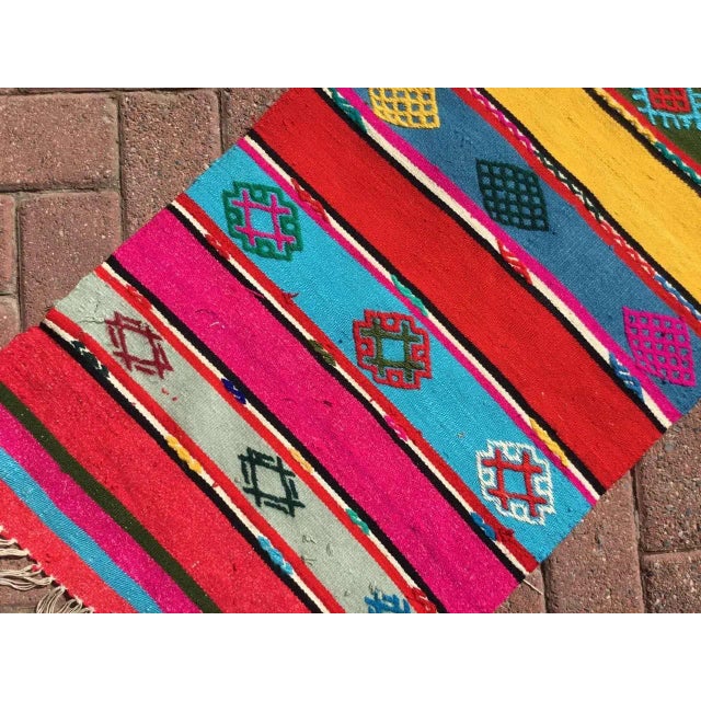 Moroccan Colorful Striped Kilim Runner For Sale - Image 3 of 11