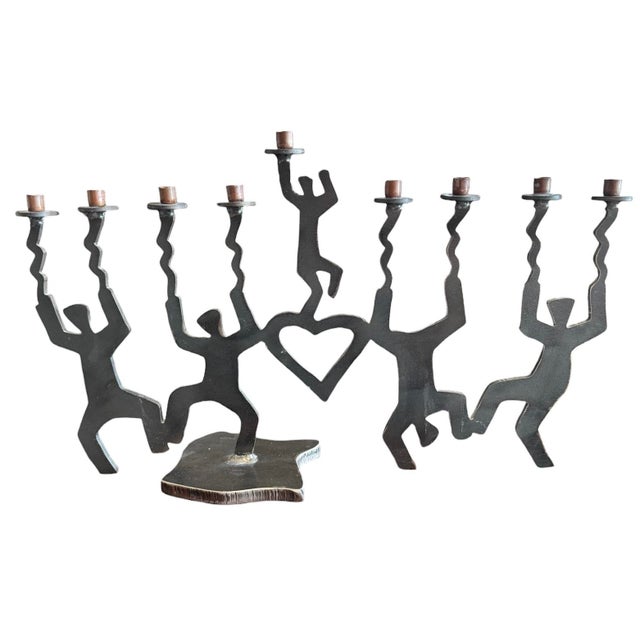1990s Modernist Cut Steel Art Menorah Dancing Figures For Sale - Image 9 of 12