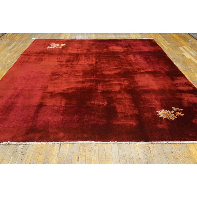 1920s Chinese Art Deco Carpet ( 9' x 11'4" - 275 x 345 ) Rectangle Reddish Bronze Color Hand Knotted Pile Floral Wool...