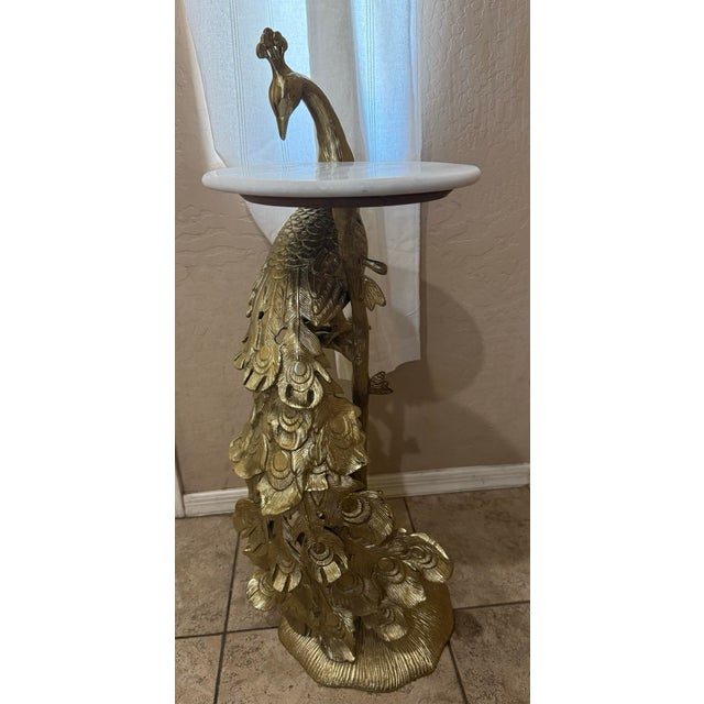 Contemporary Gold Finish Peacock Side Table Marble Top For Sale - Image 3 of 12