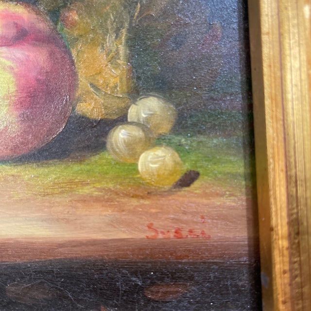 Wood Late 20th Century Framed Mirror With Hand-Painted Still Life For Sale - Image 7 of 8