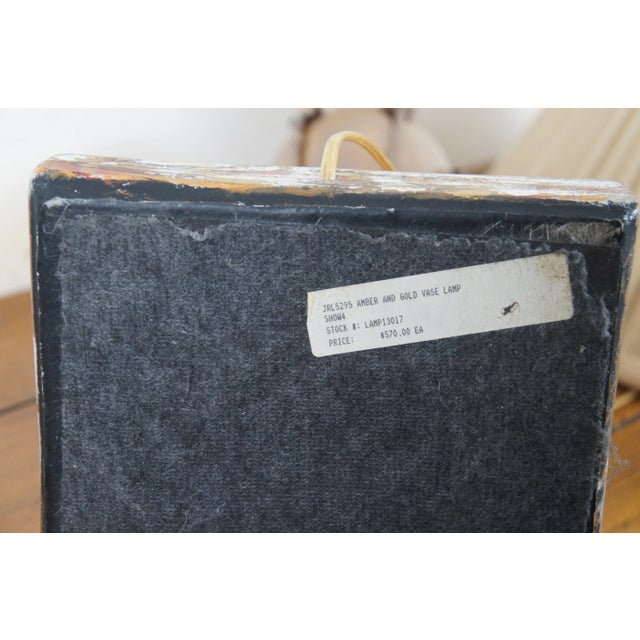 Amber Vintage Mid 20th Century John Richard Neoclassical Chalkware Amber & Gold Glass Vase Lamp For Sale - Image 8 of 13