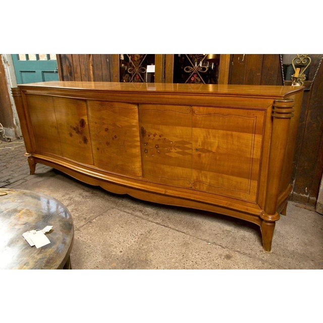 Vintage Mid Century Leleu Style French Bronze-Mounted Satinwood Marquetry Buffet For Sale - Image 9 of 11