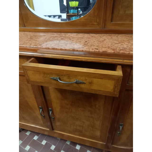 Brown Double-Body Sideboard with Mirror and Red Marble Top, 1940s For Sale - Image 8 of 10