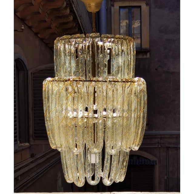 1960s Elegant Italian Murano Glass Chandelier, Mid-Century Golden Hand-Blown & Unique Statement Piece For Sale - Image 6 of 6