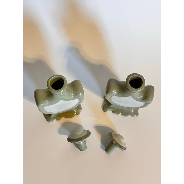 Light Green Pair of Ceramic Perfume Bottles, Pastel Green and White For Sale - Image 8 of 8