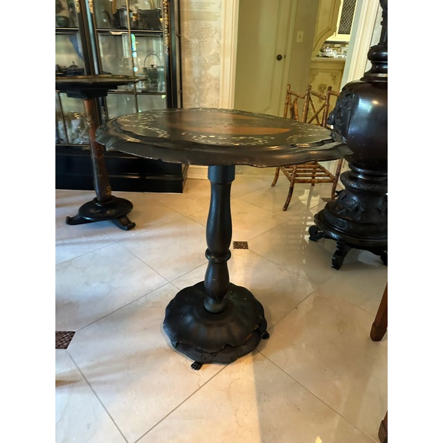 Antique British Victorian Tilt-Top Table – Hand-Painted Landscape With Mother-of-Pearl Inlay For Sale - Image 11 of 13