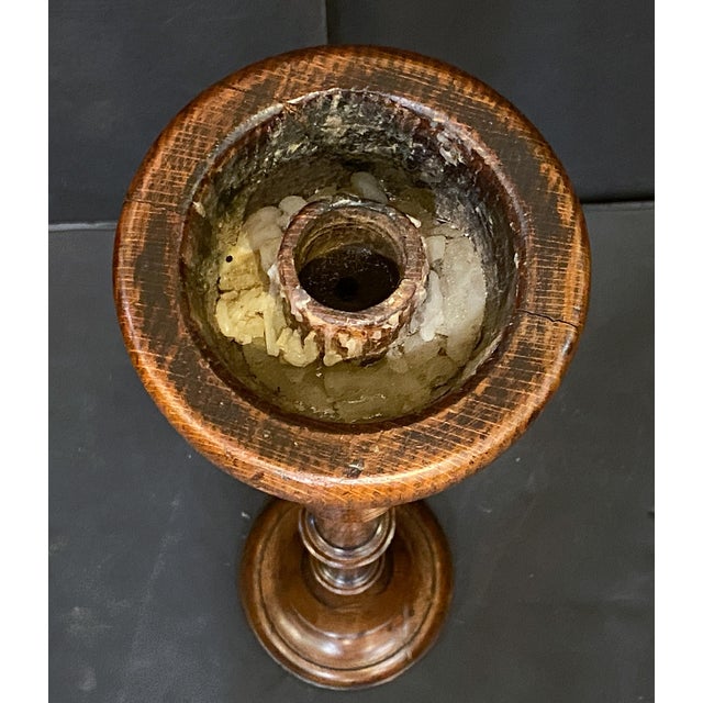 Brown Pair of Tall Altar Candlestick Holders of Turned Oak - Arts and Crafts Era For Sale - Image 8 of 8