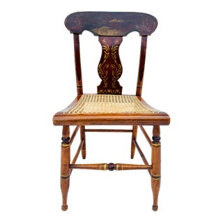 Early 1900s Antique Stenciled Side Chair With New Seating For Sale