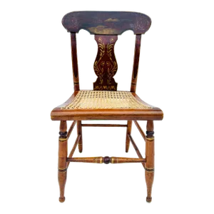 Early 1900s Antique Stenciled Side Chair With New Seating