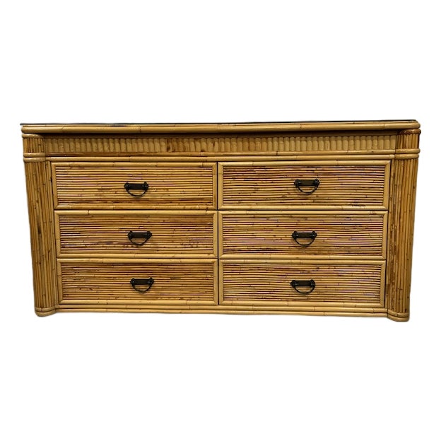 Late 20th Century Pencil Reed Rattan Dresser For Sale