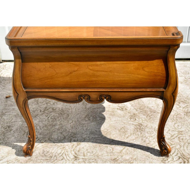 1960s Weiman Cherry End Tables Carved French Provincial Side Nightstand Pair 60s For Sale - Image 5 of 12