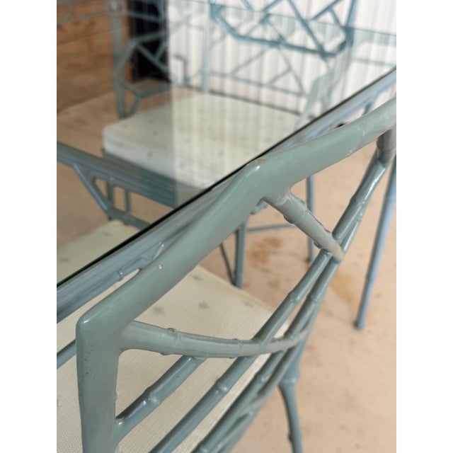 Vintage Brown Jordan Calcutta Faux Bamboo Aluminum Five Piece Patio Dining Set For Sale - Image 9 of 12