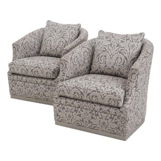 Pair of Thomasville Upholstered Swivel Lounge Chairs For Sale