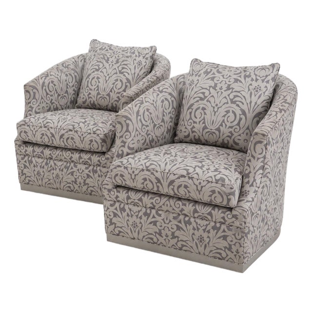 Pair of Thomasville Upholstered Swivel Lounge Chairs For Sale