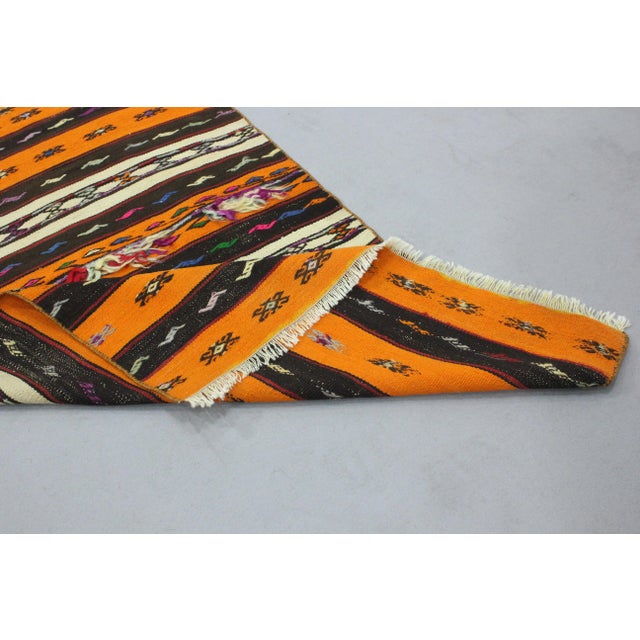 1970s Southwestern Style Handmade Pumpkin Orange Turkish Kilim Area Rug For Sale - Image 9 of 11
