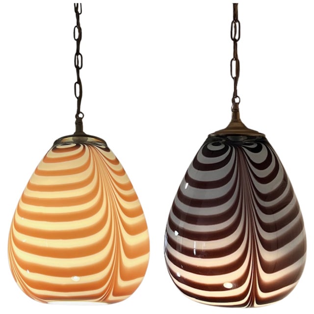 Contemporary Vintage Murano Mauve Zebra Striped Art Glass Pendant Light For Sale - Image 3 of 18