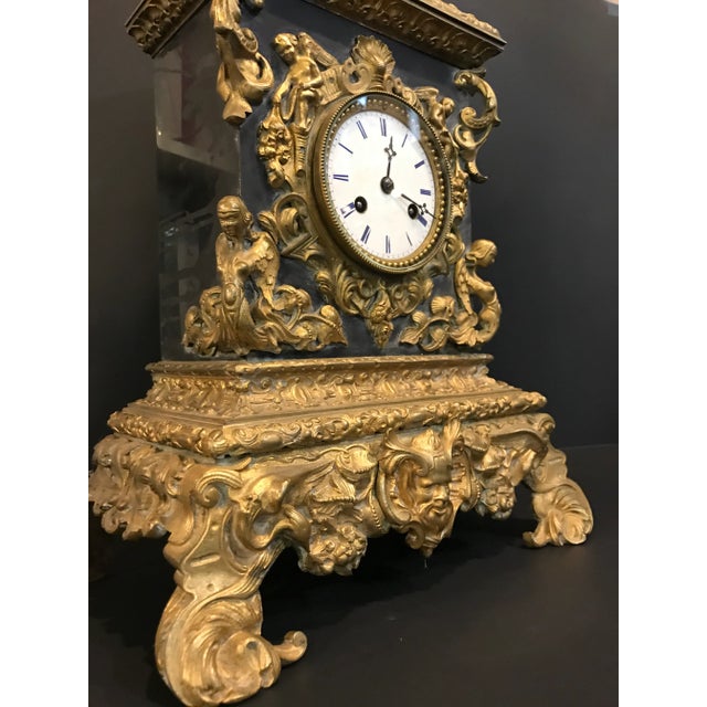 Late 1800's French marble and gilt bronze ormolu mantle clock in beautiful original working condition