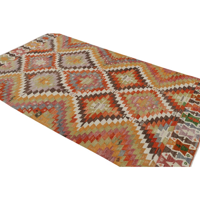 Rug & Kilim Vintage Mid-Century Denizli Diamond Yellow Multi-Color Wool Kilim Rug For Sale - Image 4 of 7