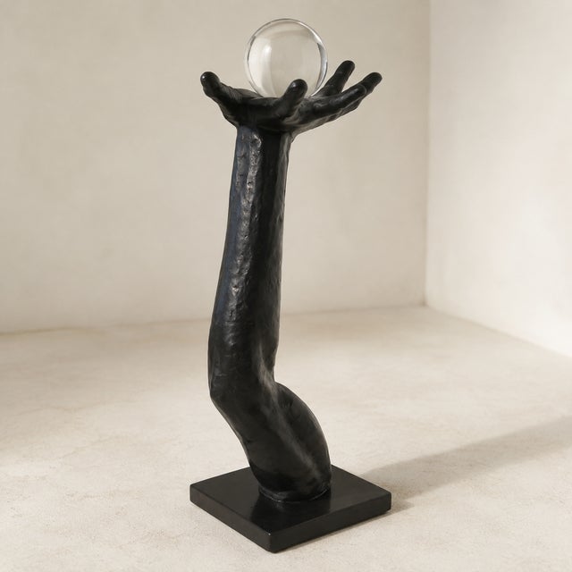 Postmodern 1990s Arm & Hand Sculpture Male Anatomic Statue Black Iron Postmodern Metal Art 27" For Sale - Image 3 of 17