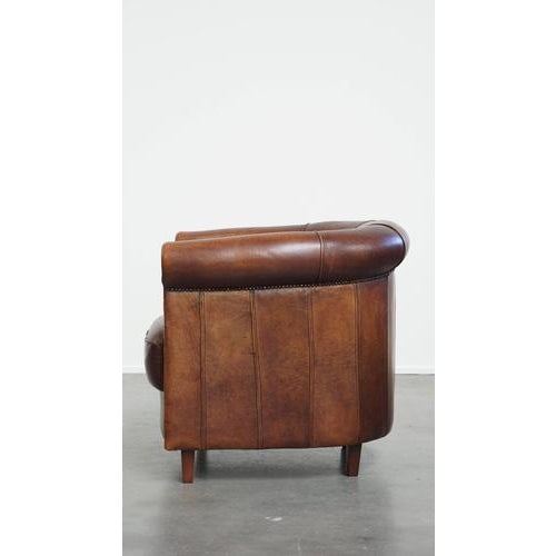Dark Cognac Sheepskin Club Armchair For Sale - Image 5 of 15