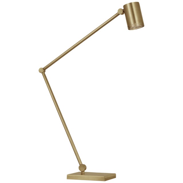 Kelly Wearstler by Visual Comfort Signature Precision Articulating Table Lamp in Antique-Burnished Brass with White Glass For Sale