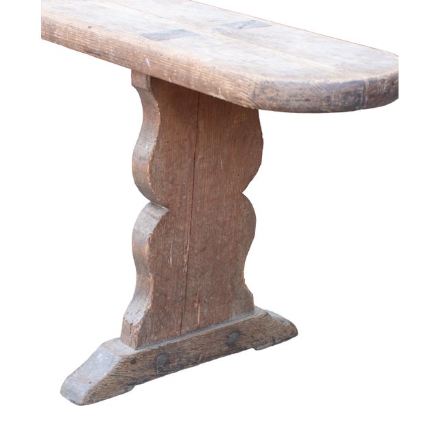 Long French Wabi-Sabi Pine Bench with Sculptural Trestle Supports, 1900 For Sale - Image 6 of 12