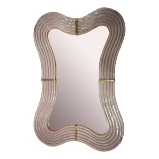 Murano Pink Glass and Brass Console Wall Mirror, 1990 For Sale