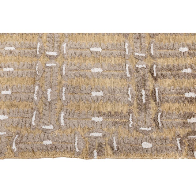 10 X 14 Contemporary Soumak Tan Wool and Jute Rug Handmade Geometric For Sale - Image 10 of 11
