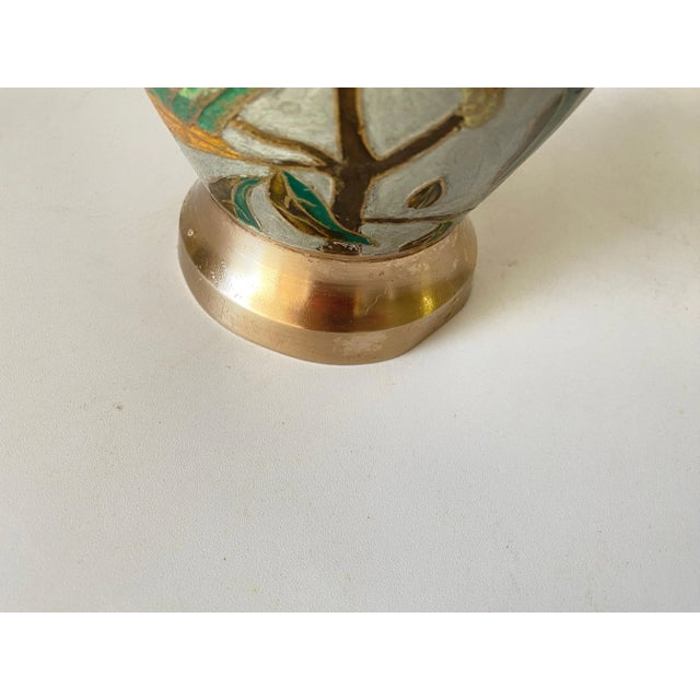 Brown 20th Century Art Deco Cloisoné Vase with Colored Flowers Pattern, France, 1940s For Sale - Image 8 of 10