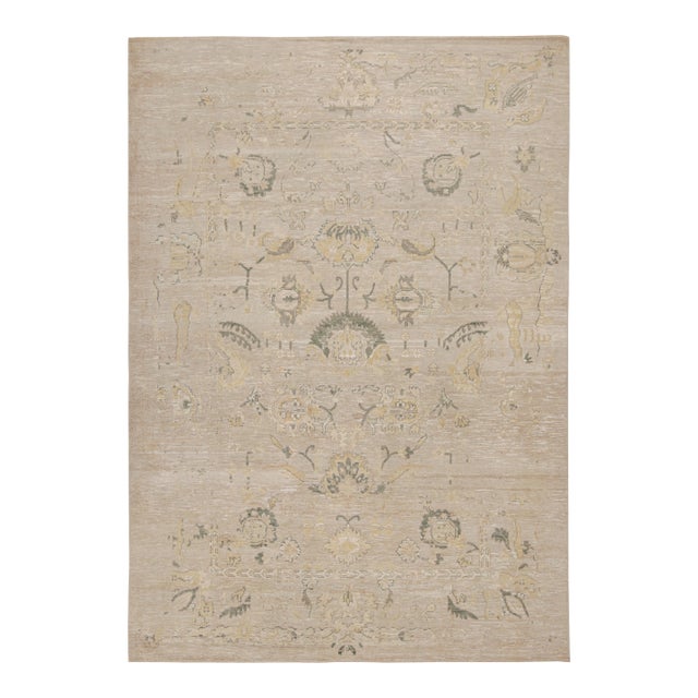Rug & Kilim’s Oushak Style Rug With Beige, Gray and Gold Floral Patterns For Sale