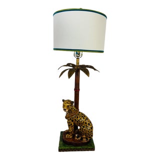 Palm Beach Style Cheetah Lamp With Custom Shade For Sale